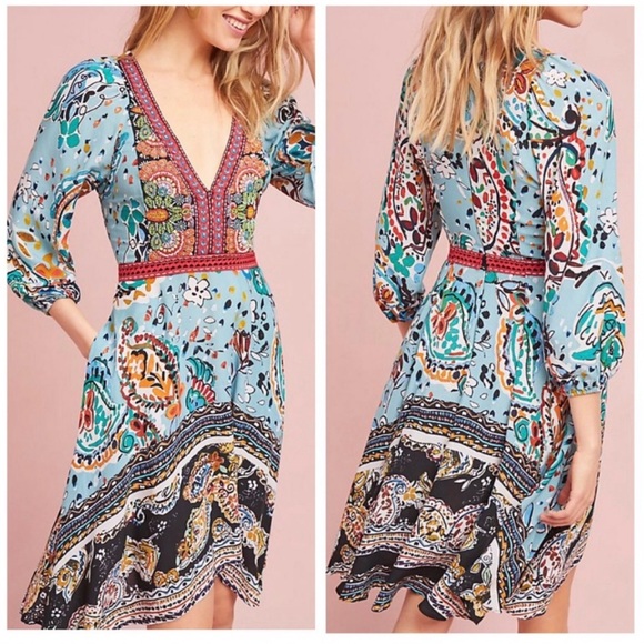 ANTHROPOLOGIE Akemi + Kin Karmina Sky Blue Beaded Dress with Pockets Size 2 - Picture 2 of 14